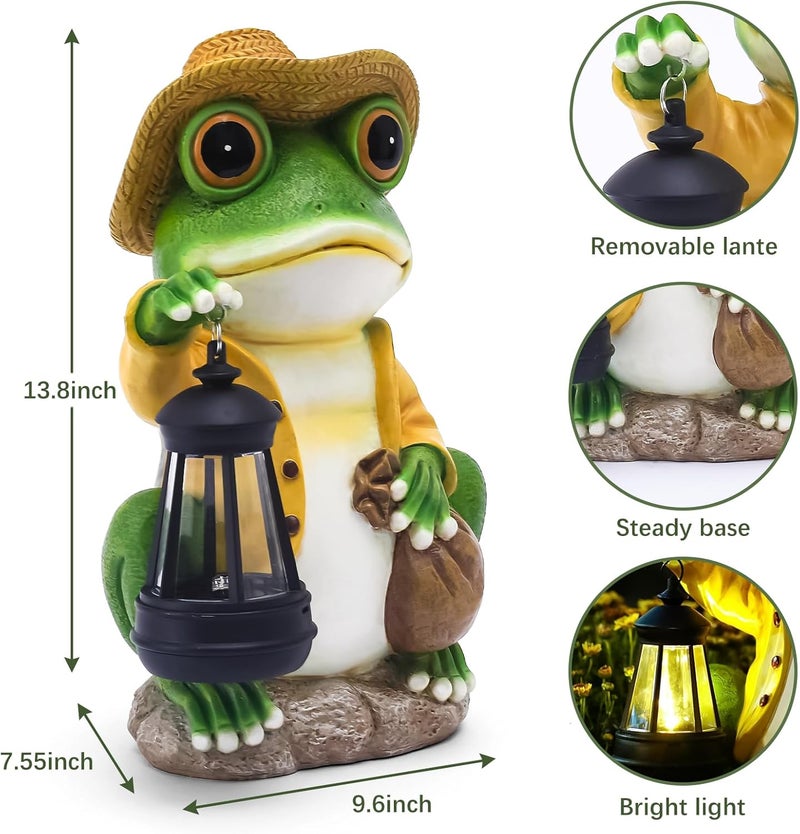 Pohabery Large Frog Garden Statue, 13.3 Inches Tall, Resin Frog Decor with Solar Lantern for Outdoor Decoration and Housewarming - Image 3